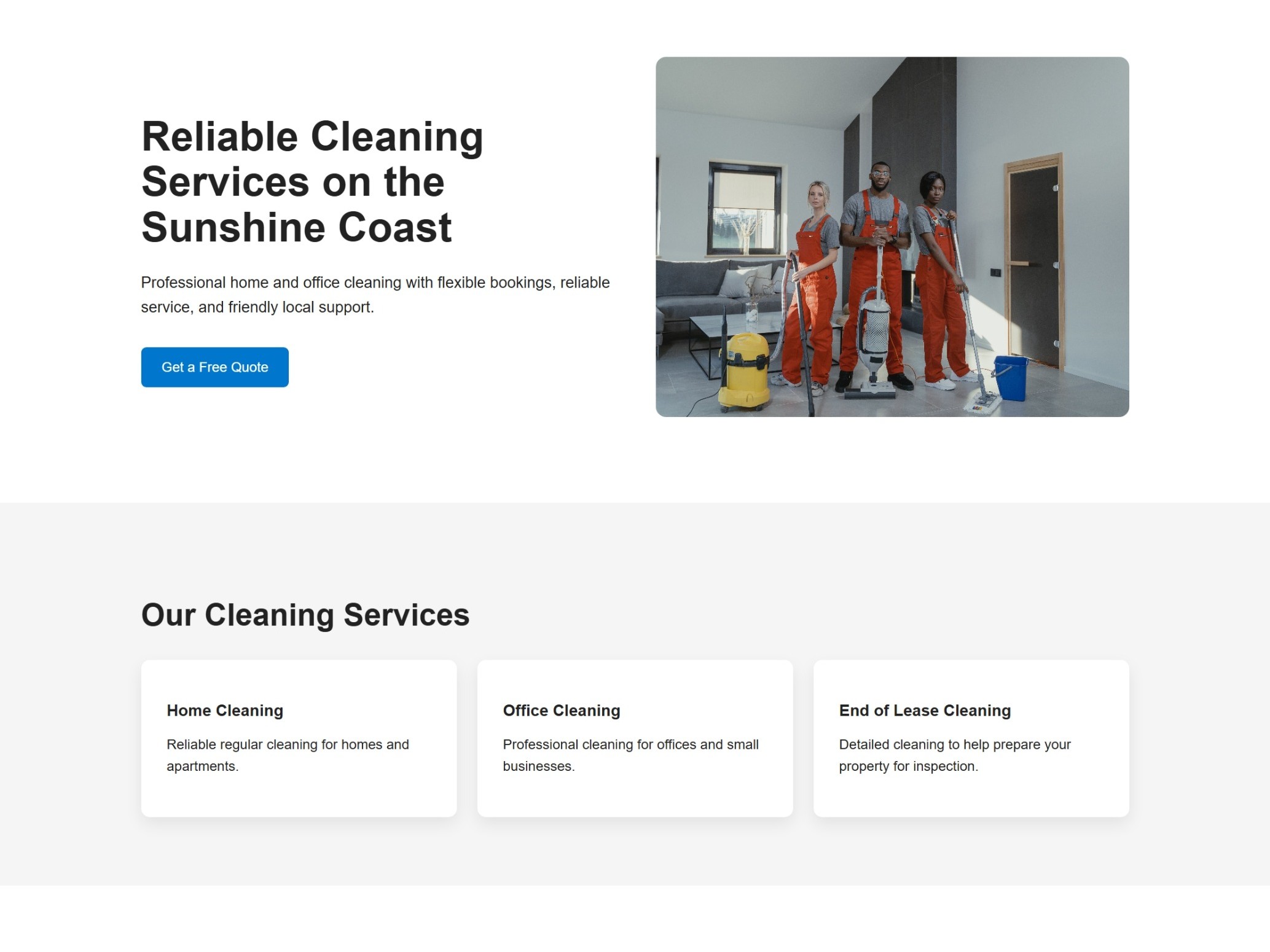 Desktop preview of the Sunshine Coast Cleaning demo website