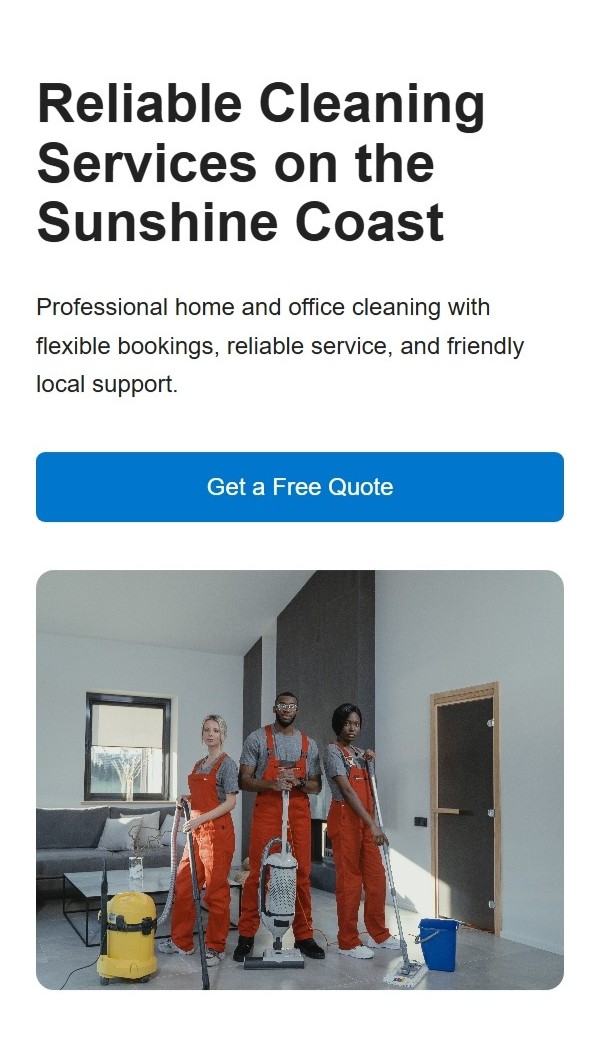 Mobile preview of the Sunshine Coast Cleaning demo website